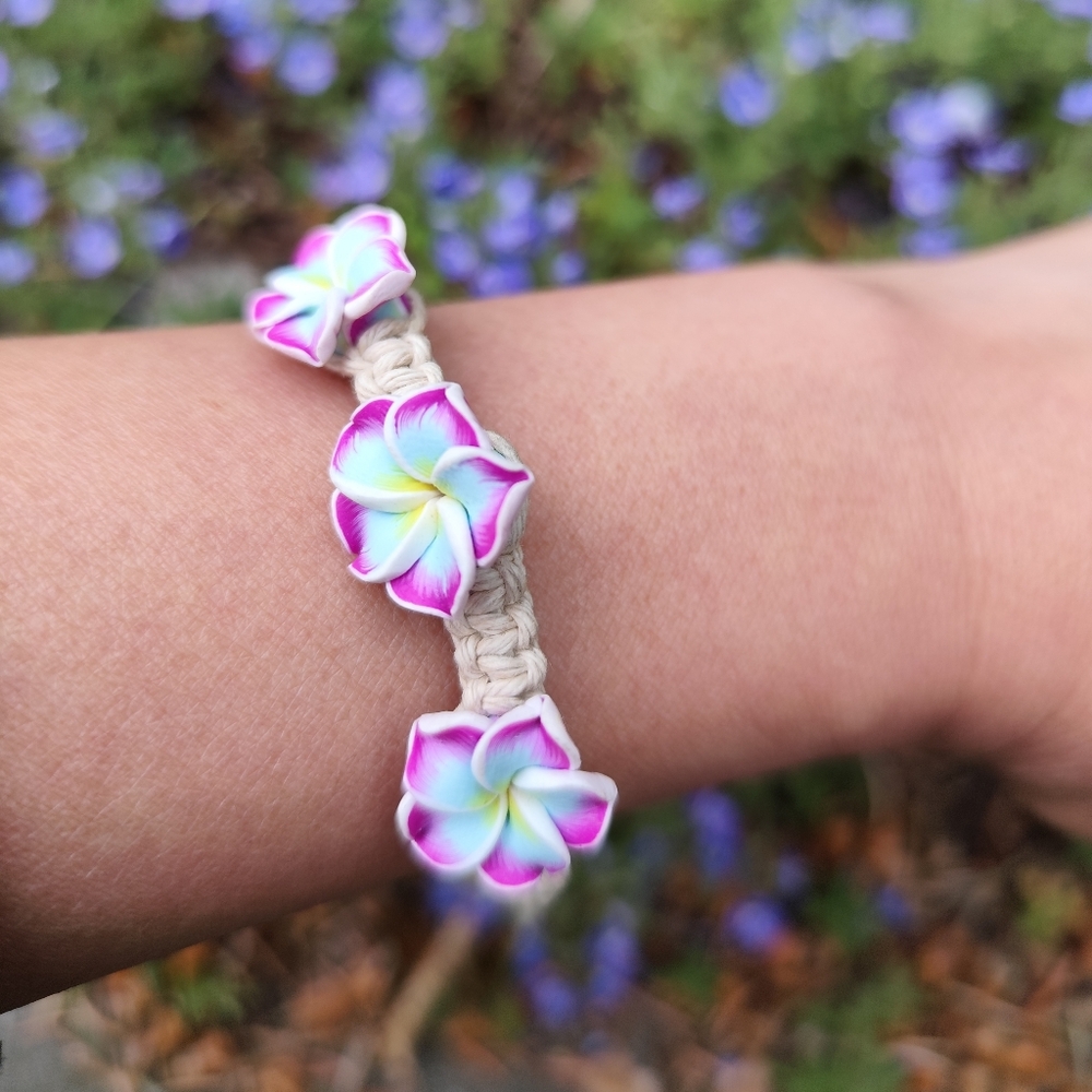 Colorful Plumeria Poly Clay Flower Friendship Bracelet Bangle Gift